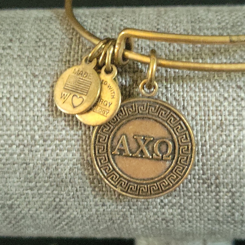 Alex and Ani Alpha Chi Omega AXO Bangle Bracelet Rafaelian Gold   Preppy